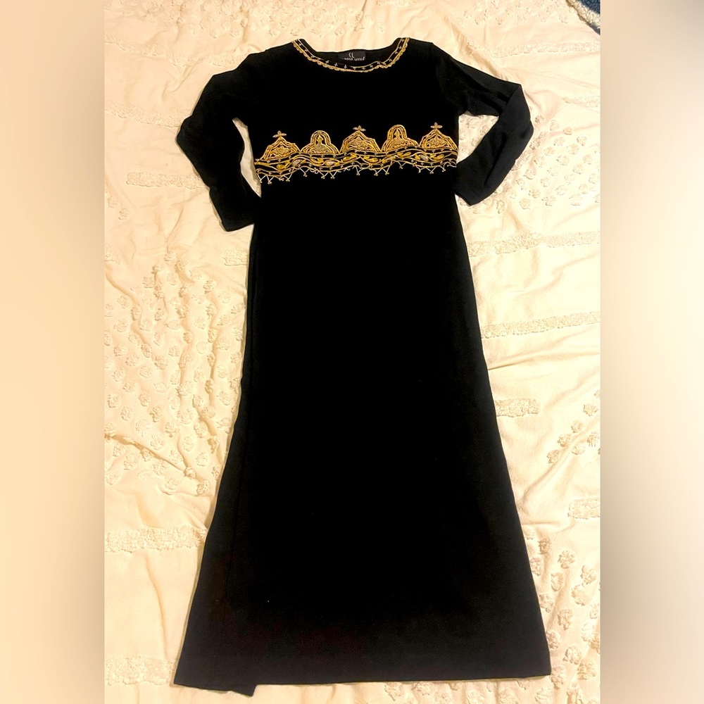 Vintage Carole Little Size S Beaded Tunic Sweater Black 100% Wool